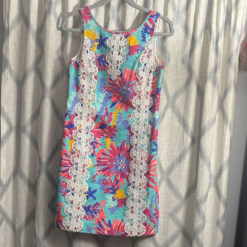 Lilly Pulitzer Colorful Floral Mini Dress with Lace